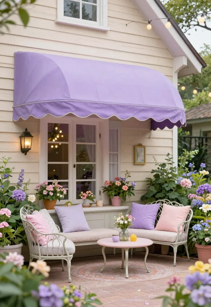 10 Best Awning Color Ideas to Match Your Siding 10. Playful Lavender for a Whimsical Touch 0