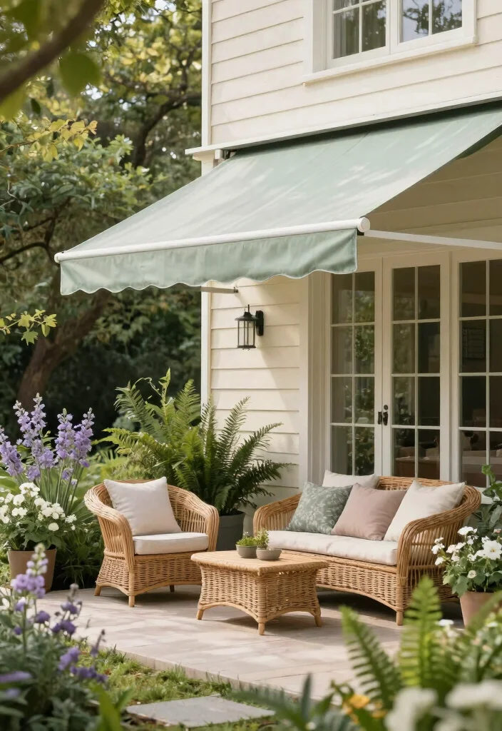 10 Best Awning Color Ideas to Match Your Siding 4. Soft Sage for a Natural Look 0