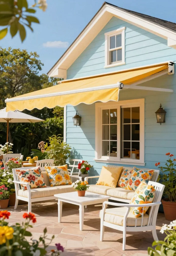 10 Best Awning Color Ideas to Match Your Siding 5. Sunny Yellow for Bright and Cheerful Vibes 0