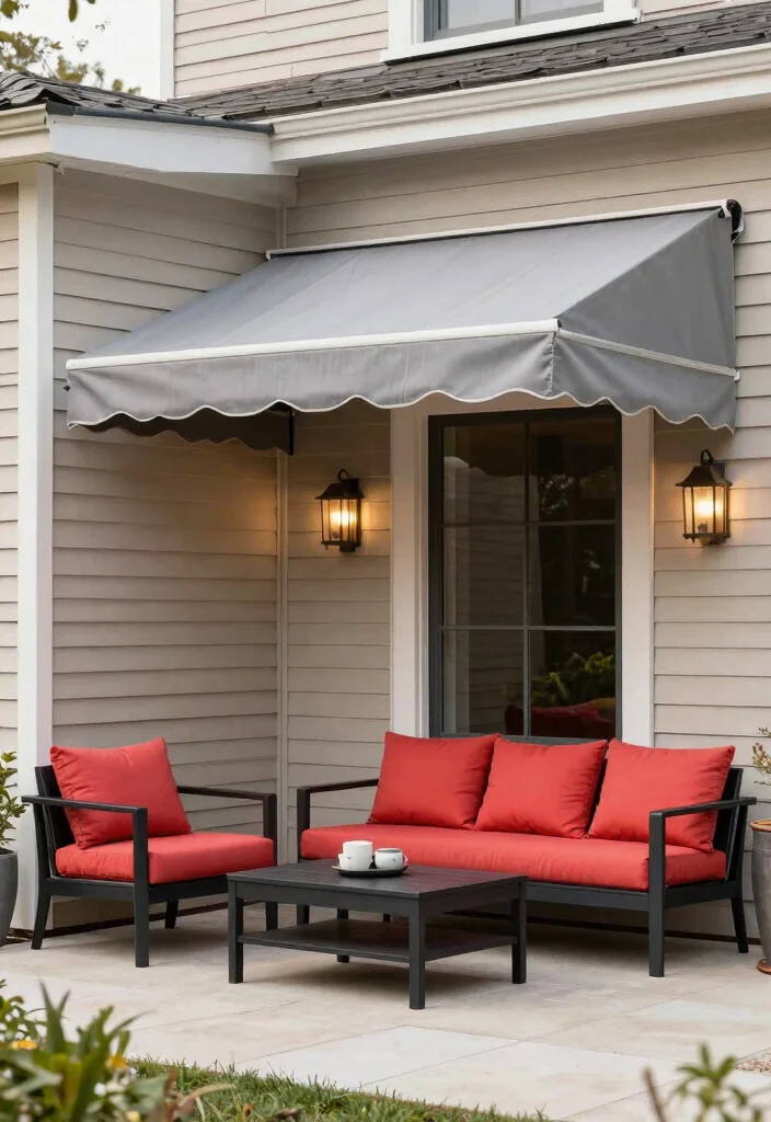 10 Best Awning Color Ideas to Match Your Siding 7. Classic Gray for a Sophisticated Touch 0