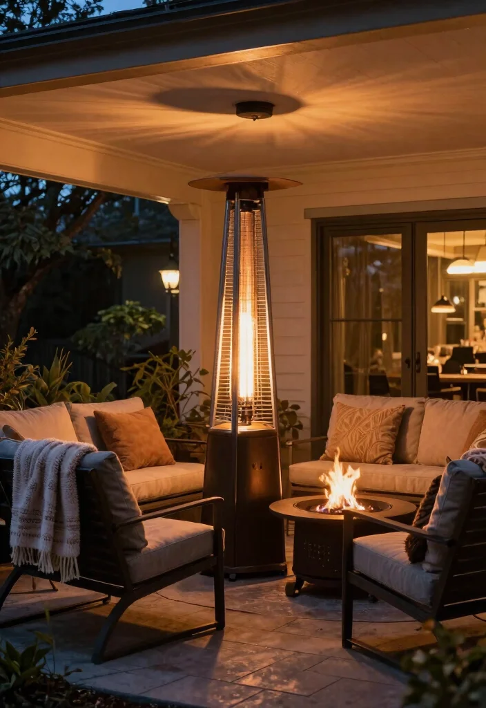 10 Cozy Covered Patio Decor Ideas for Year Round Use 10. Consider Outdoor Heating Solutions 0
