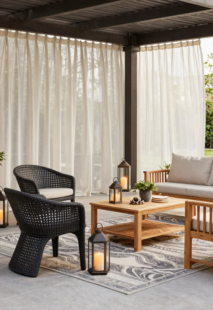 10 Cozy Covered Patio Decor Ideas for Year Round Use 3. Incorporate Weather Resistant Decor 0