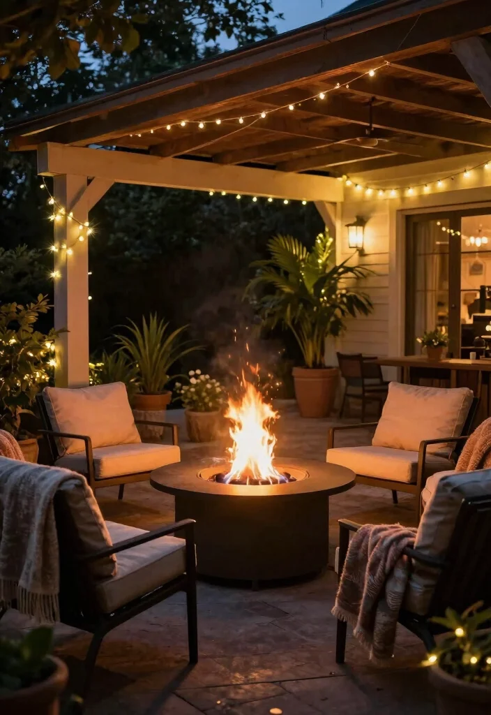 10 Cozy Covered Patio Decor Ideas for Year Round Use 7. Integrate a Fire Feature 0