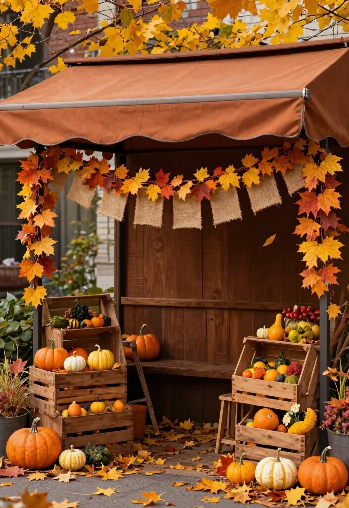 10 Creative Awning Decoration Ideas for Every Season 3. Autumn Harvest Rustic Charm 0