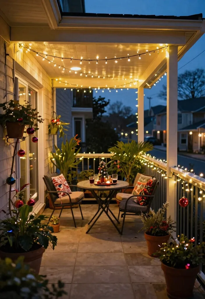 10 Festive Apartment Patio Christmas Decor Ideas 1. Twinkling String Lights 0