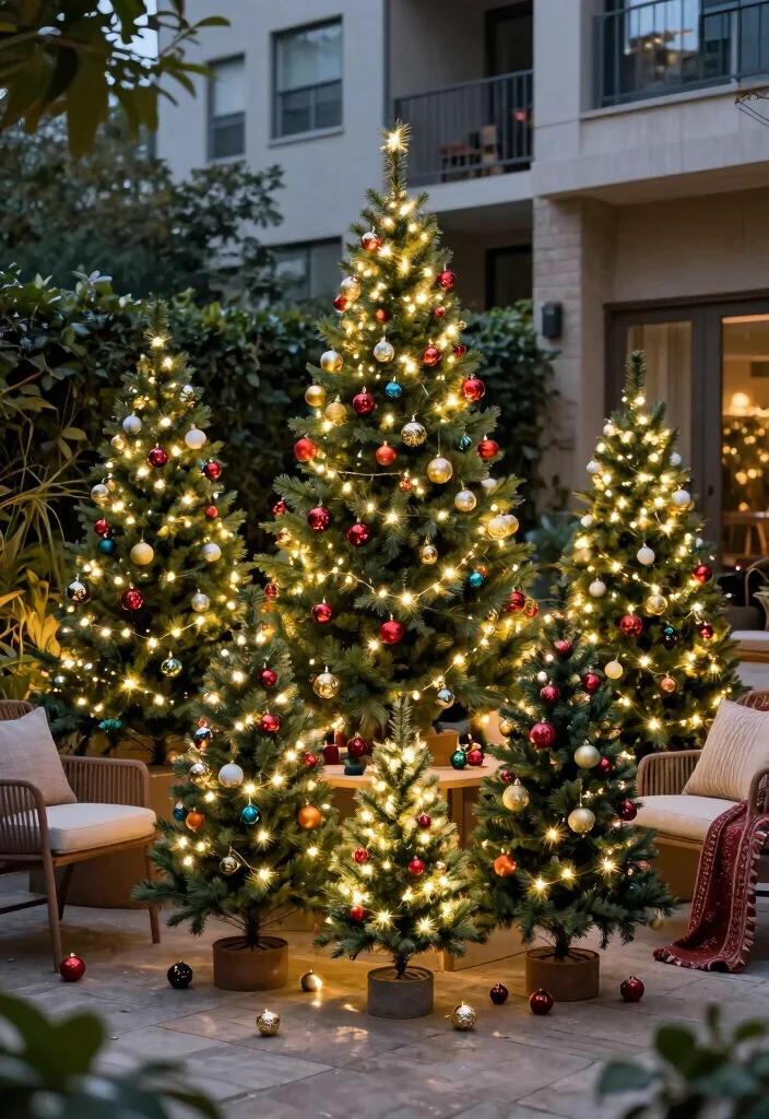 10 Festive Apartment Patio Christmas Decor Ideas 2. Miniature Christmas Trees 0
