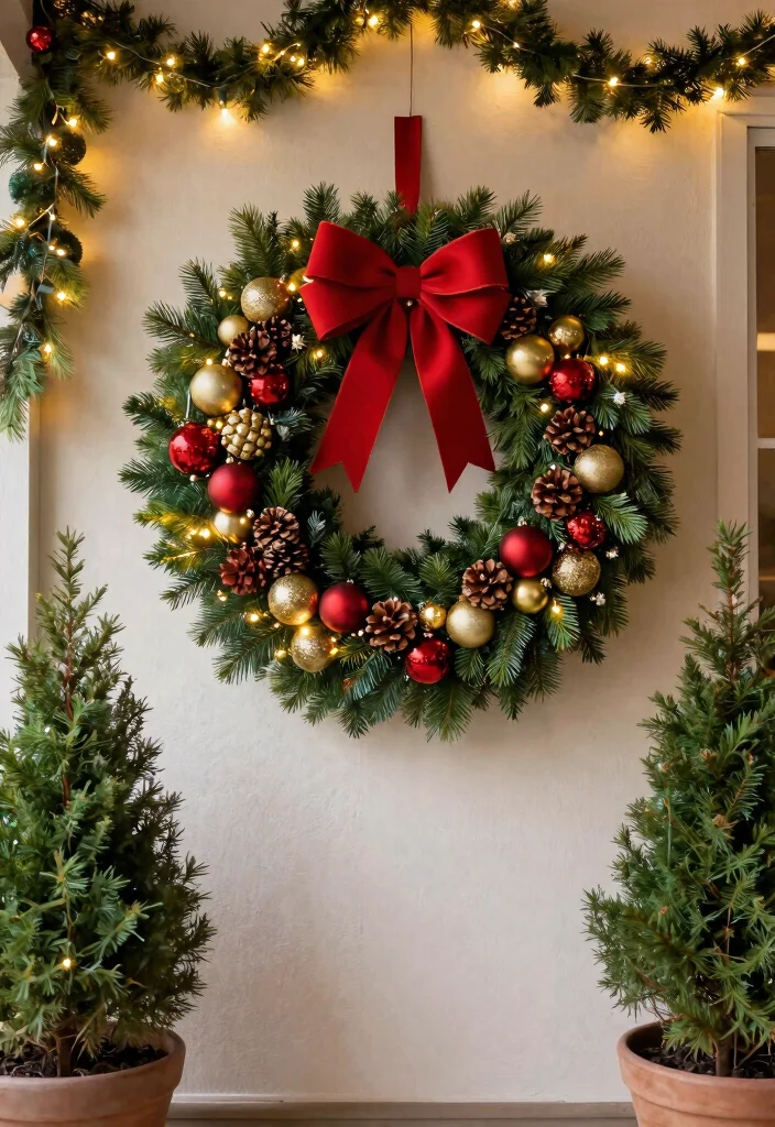 10 Festive Apartment Patio Christmas Decor Ideas 4. Holiday Wreaths 0