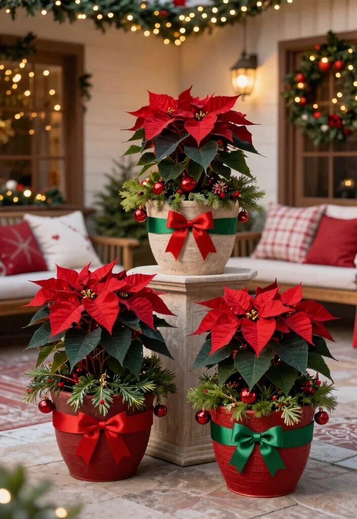 10 Festive Apartment Patio Christmas Decor Ideas 7. Holiday Themed Planters 0