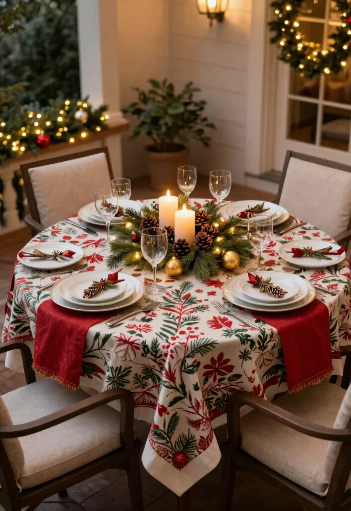 10 Festive Apartment Patio Christmas Decor Ideas 8. Christmas Themed Table Setting 0