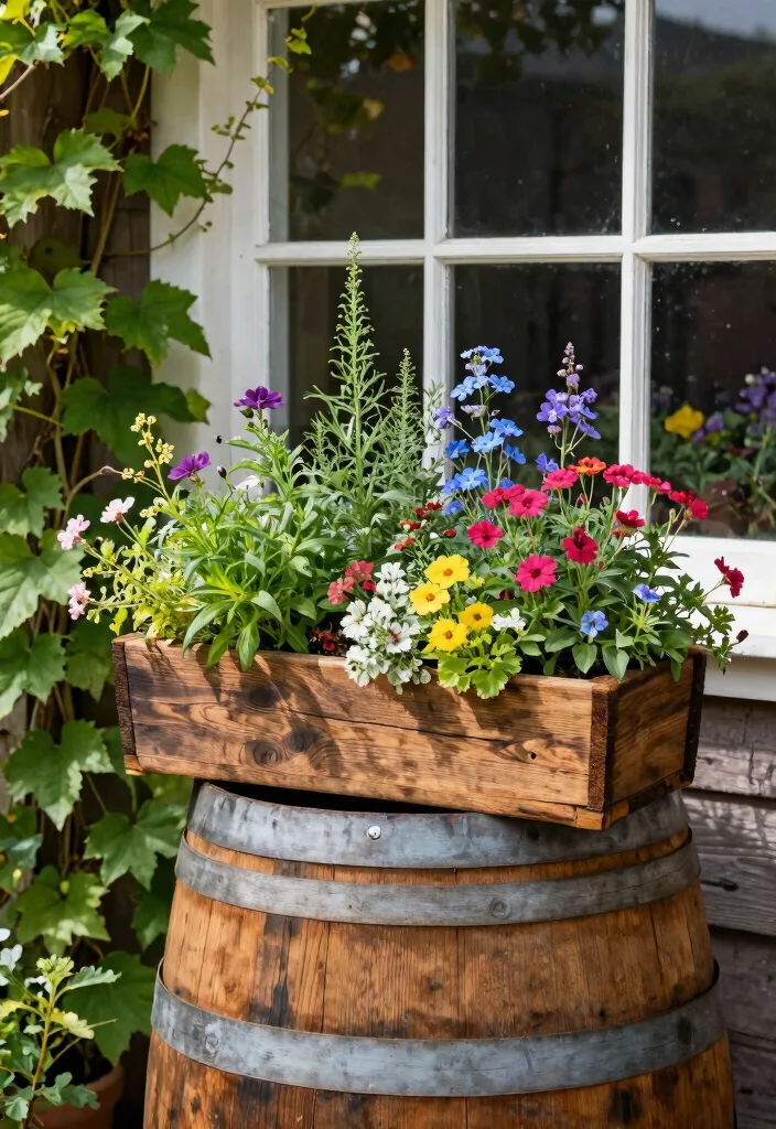 10 Timeless Rustic Window Box Ideas for Farmhouse Style 6. Wine Barrel Planter 0