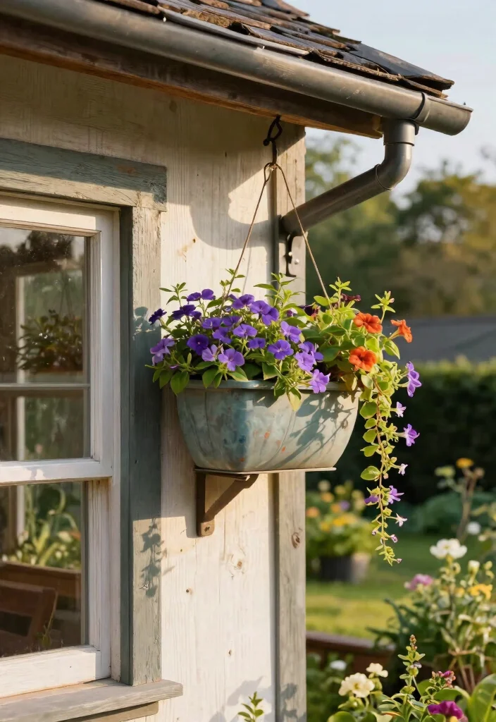 10 Timeless Rustic Window Box Ideas for Farmhouse Style 7. Hanging Gutter Planter 0