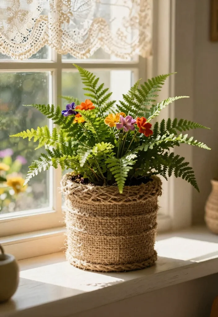 10 Timeless Rustic Window Box Ideas for Farmhouse Style 8. Jute Rope Wrapped Planter 0