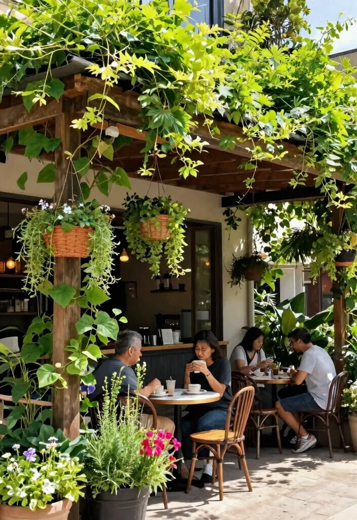 10 Trendy Coffee Shop Awning Ideas to Attract Customers 1. Green Canopy of Plants 0