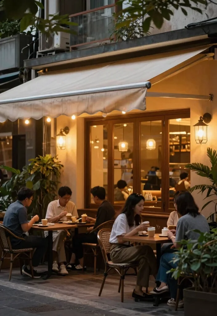 10 Trendy Coffee Shop Awning Ideas to Attract Customers 10. Awning with Integrated Lighting 0