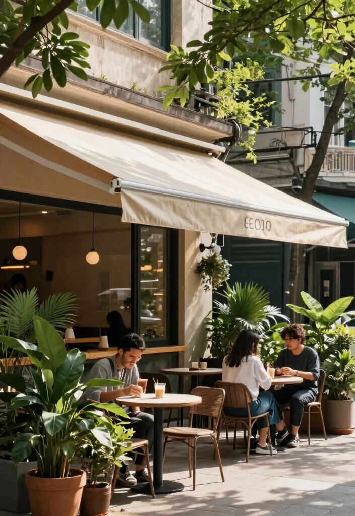 10 Trendy Coffee Shop Awning Ideas to Attract Customers 2. Retractable Eco Awnings 0
