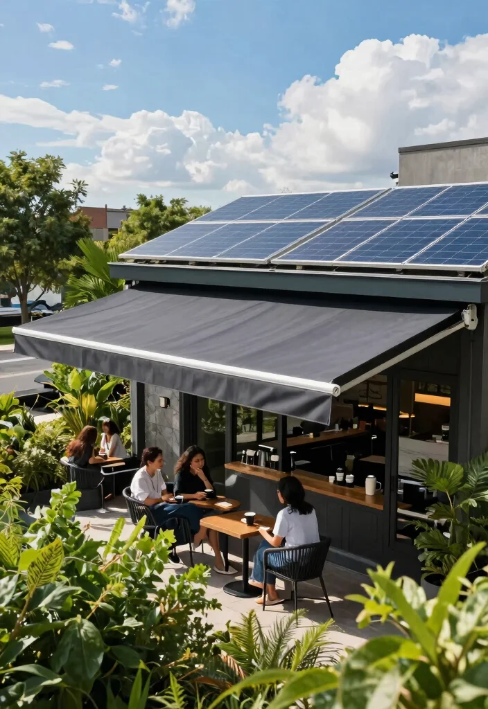 10 Trendy Coffee Shop Awning Ideas to Attract Customers 3. Canopies with Solar Panels 0