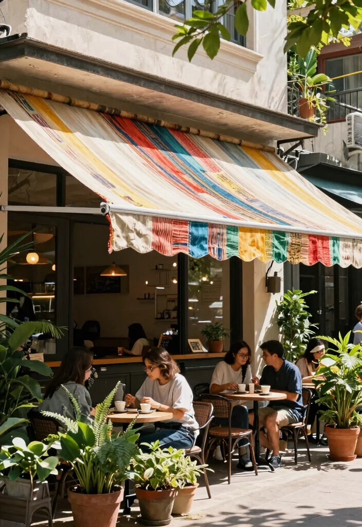10 Trendy Coffee Shop Awning Ideas to Attract Customers 5. Sustainable Fabric Awnings 0