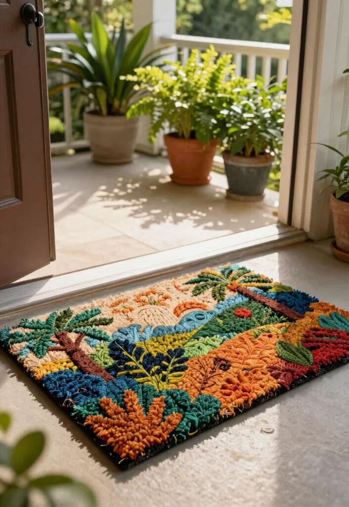 10 Welcoming Front Door Patio Decor Porch Tips 2. Add a Recycled Welcome Mat 0