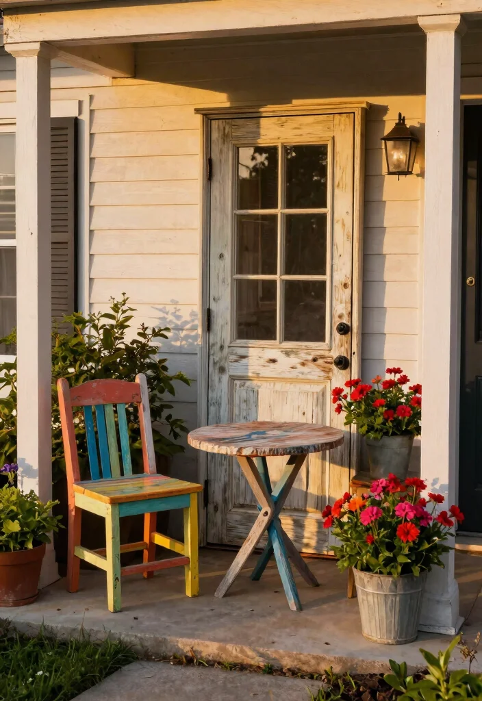 10 Welcoming Front Door Patio Decor Porch Tips 6. Upcycled Furniture Your Friends Will Love 0