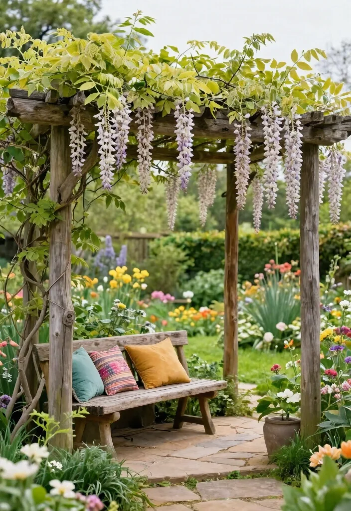 11 Chic Pergola Awning Ideas for a Shady Garden Retreat 1. Rustic Wooden Beams with Climbing Vines 0