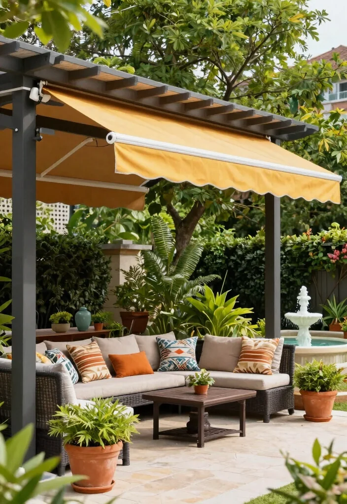 11 Chic Pergola Awning Ideas for a Shady Garden Retreat 5. Retractable Awnings for Versatility 0