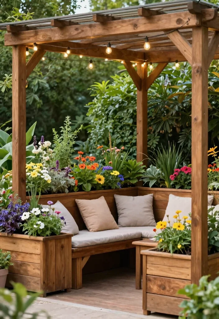 11 Chic Pergola Awning Ideas for a Shady Garden Retreat 6. Pergola with Built in Planters 0