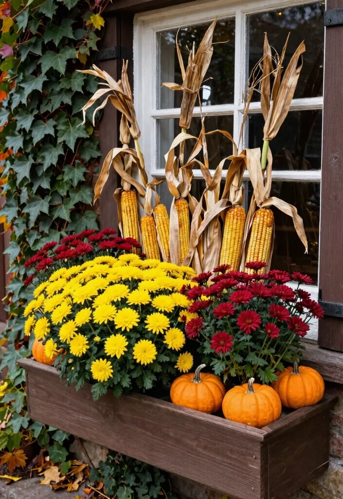 11 Cute Pumpkin Window Box Ideas for October Decor 3. Traditional Autumn Colors 0