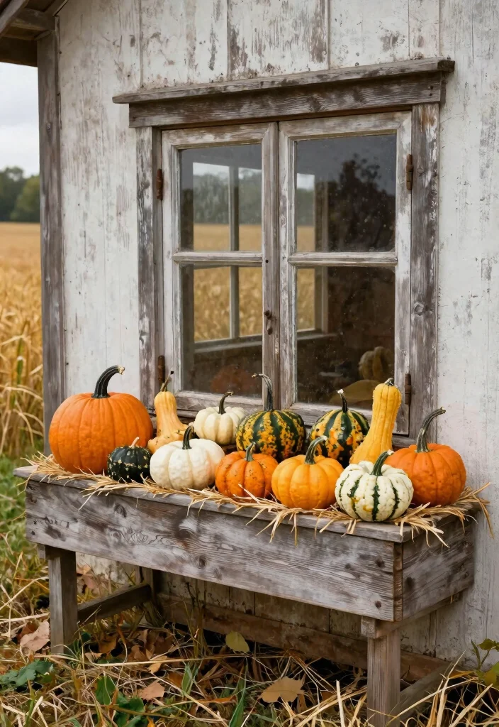 11 Cute Pumpkin Window Box Ideas for October Decor 4. Rustic Wood and Pumpkins 0