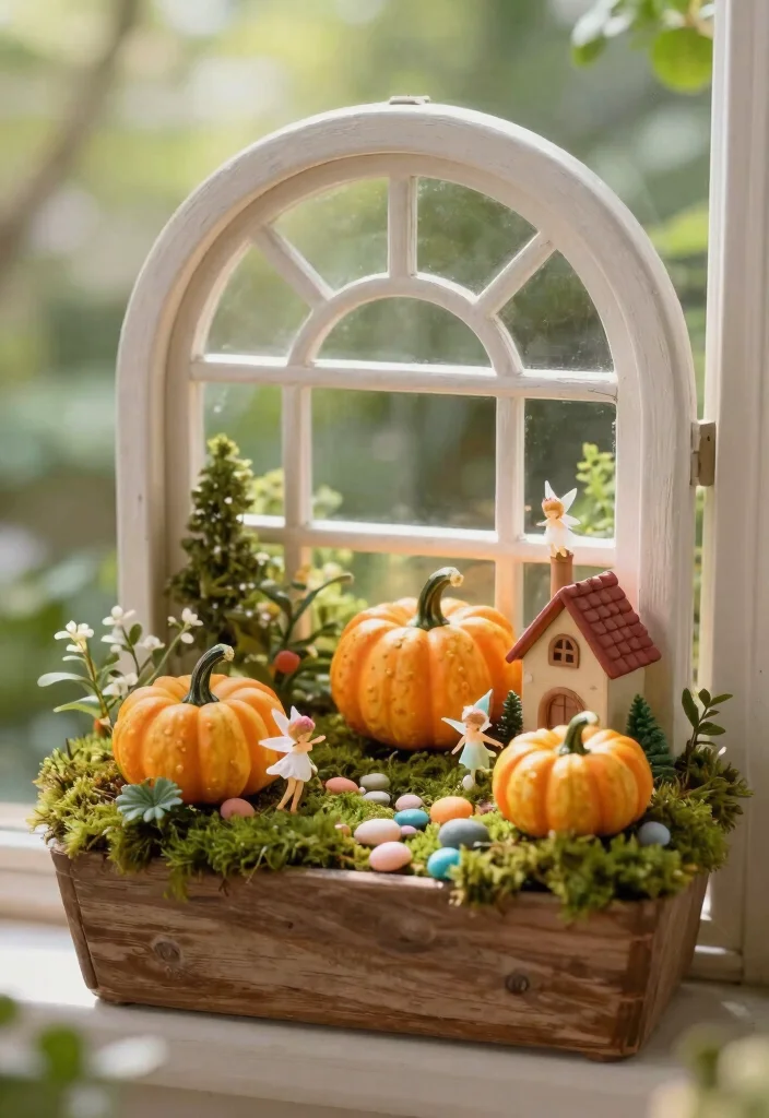 11 Cute Pumpkin Window Box Ideas for October Decor 5. Whimsical Fairy Garden 0