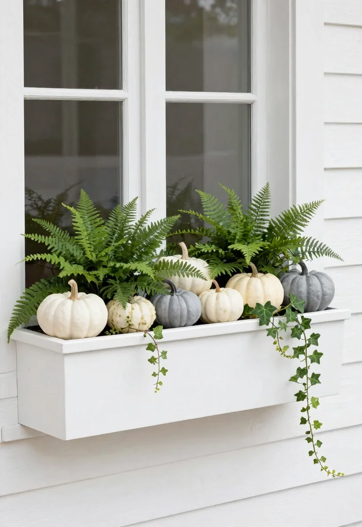 11 Cute Pumpkin Window Box Ideas for October Decor 7. Monochrome Pumpkin Palette 0