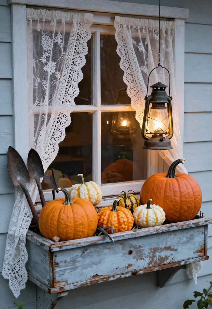 11 Cute Pumpkin Window Box Ideas for October Decor 8. Vintage Vibes with Pumpkins 0