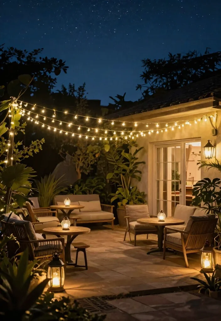 11 Relaxing Back Patio Decor Ideas for Home Comfort 3. Warm Lighting 0