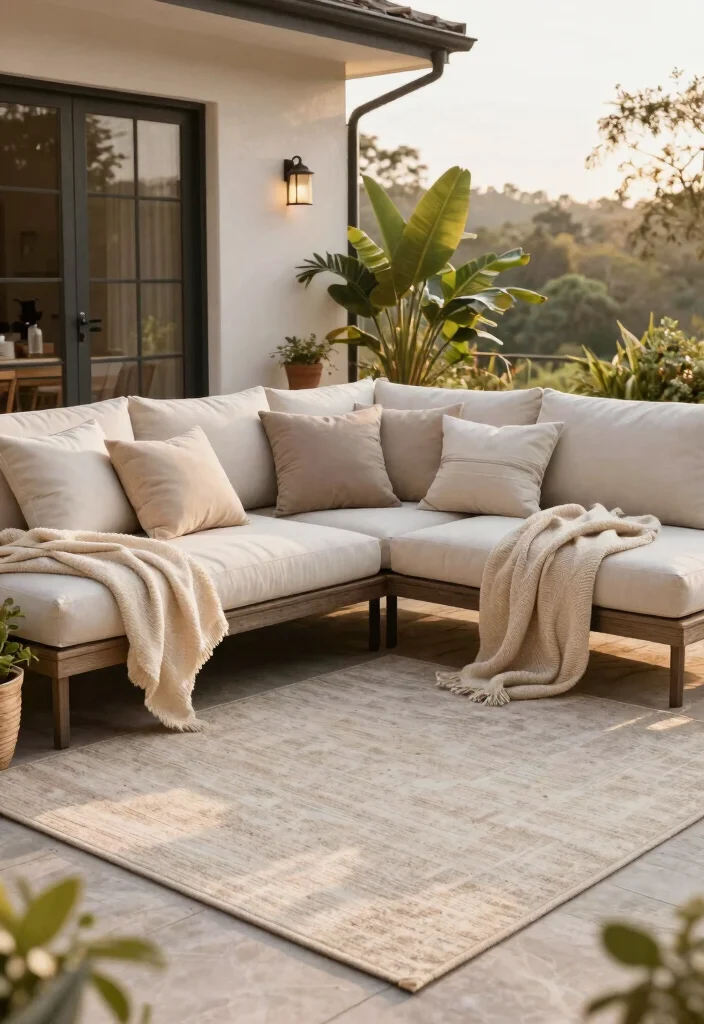 11 Relaxing Back Patio Decor Ideas for Home Comfort 4. Comforting Textiles 0