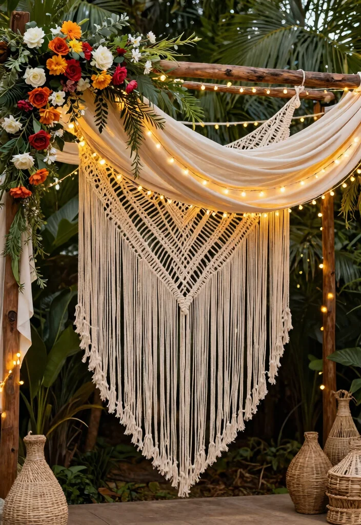 11 Romantic Wedding Canopy Ideas for Outdoor Celebrations 1. Boho Chic Macrame Canopy 0