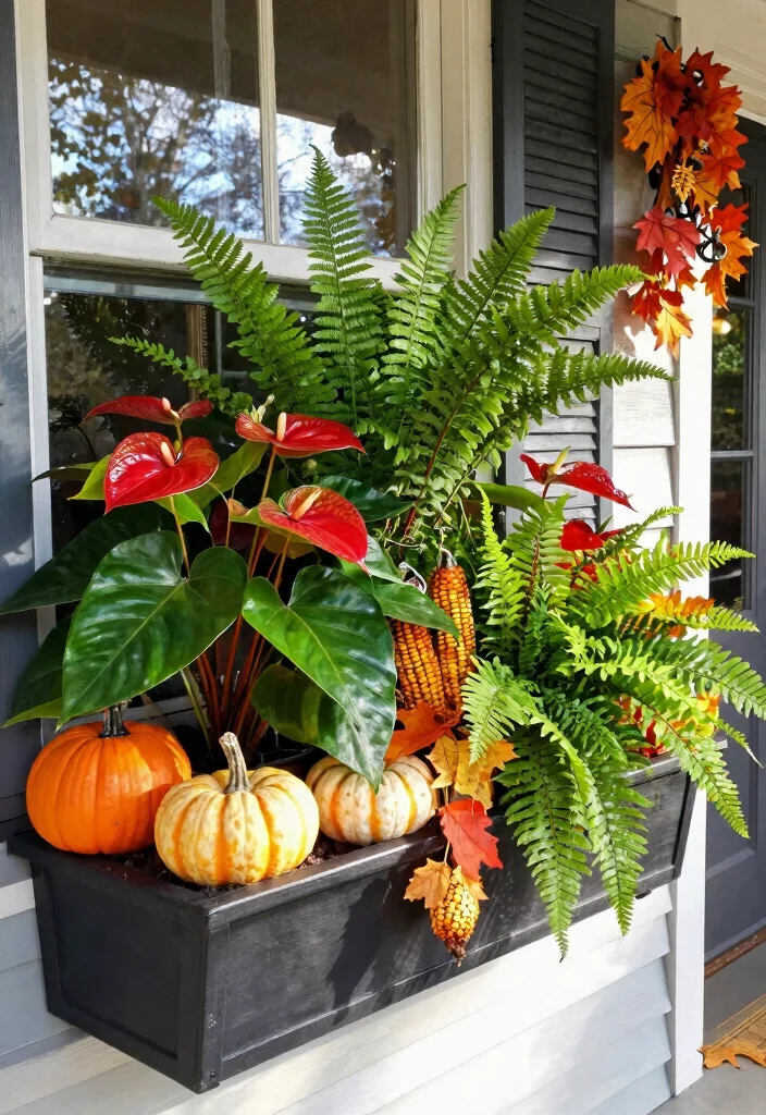 12 Best Fall Window Box Ideas for a Welcoming Front Porch 9. Tropical Fall Fusion 0