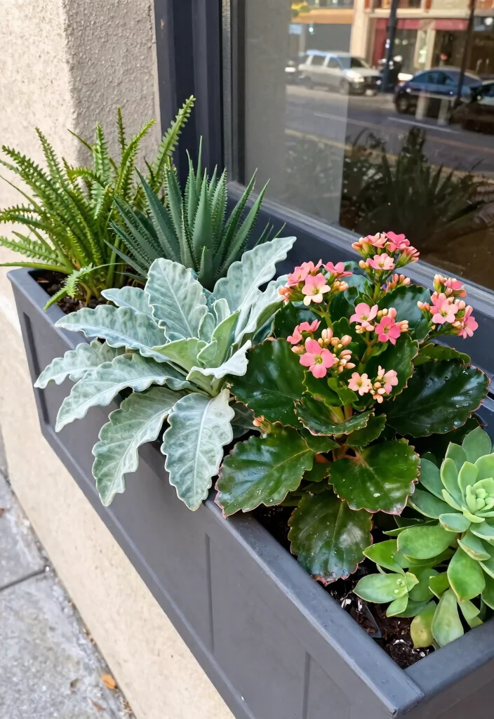 12 Best Full Sun Window Box Ideas for Bright Windows 11. Mixed Textures Drama in Your Window 0