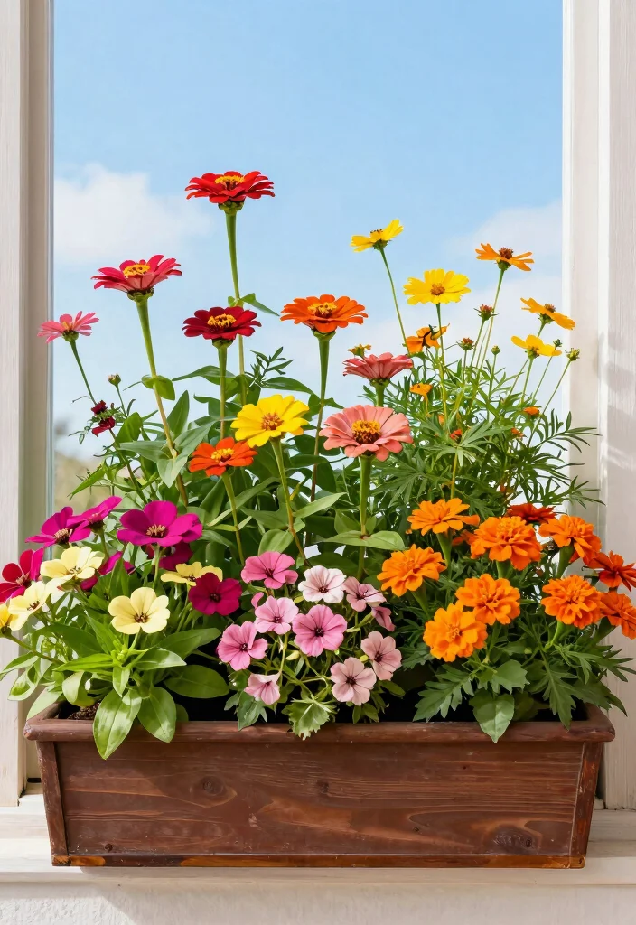 12 Best Full Sun Window Box Ideas for Bright Windows 4. Colorful Combinations Annuals and Perennials 0