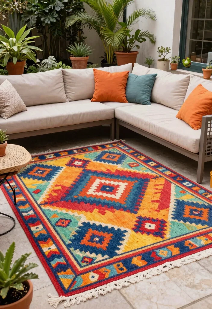 15 Best Patio Decor Inspiration Photos for Your Backyard 4. Colorful Outdoor Rugs 0