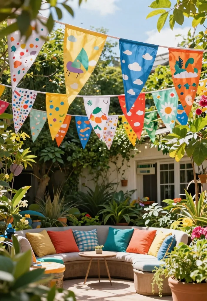 15 Creative Patio Decor Ideas on a Budget for Any Home 10. Brightly Colored Garden Flags 0
