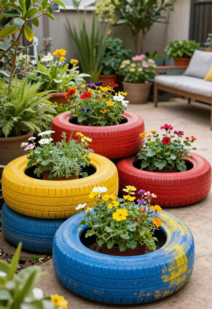 15 Creative Patio Decor Ideas on a Budget for Any Home 4. Upcycled Tire Planters 0