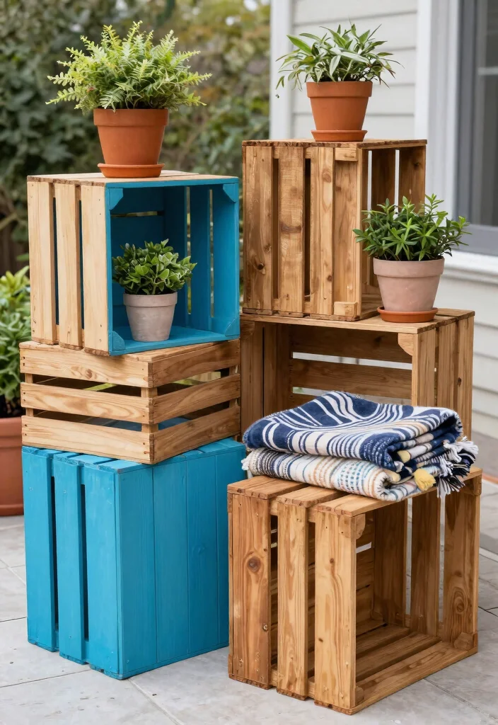 15 Creative Patio Decor Ideas on a Budget for Any Home 8. Upcycled Wooden Crate Storage 0
