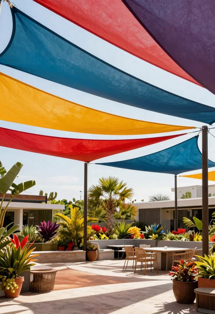 15 Elegant Awning Ideas for Eco Friendly Patio Transformations 12. Shade Sails for Dynamic Design 0