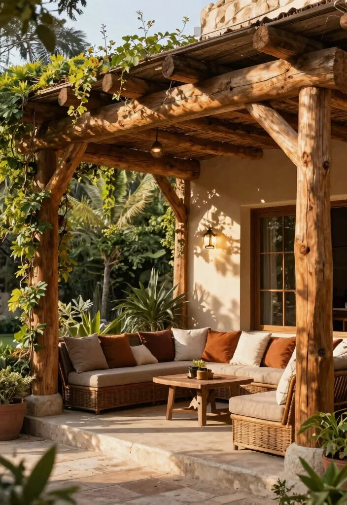 15 Elegant Awning Ideas for Eco Friendly Patio Transformations 14. Wooden Beam Awnings 0
