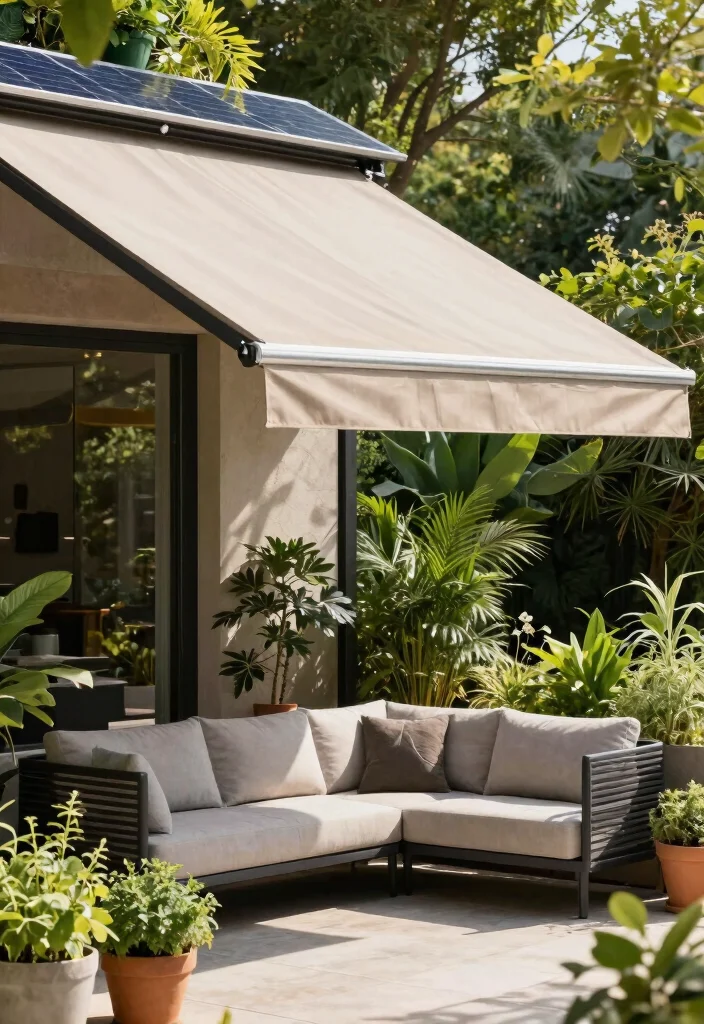 15 Elegant Awning Ideas for Eco Friendly Patio Transformations 2. Solar Powered Retractable Awnings 0