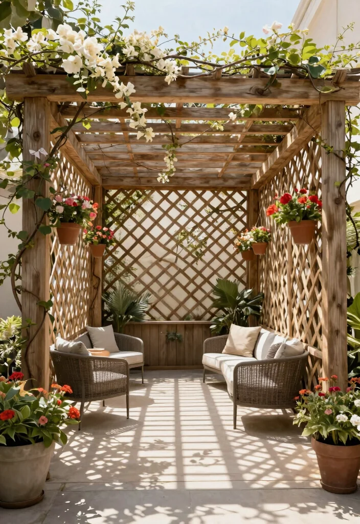 15 Elegant Awning Ideas for Eco Friendly Patio Transformations 7. Lattice Shade Structures 0