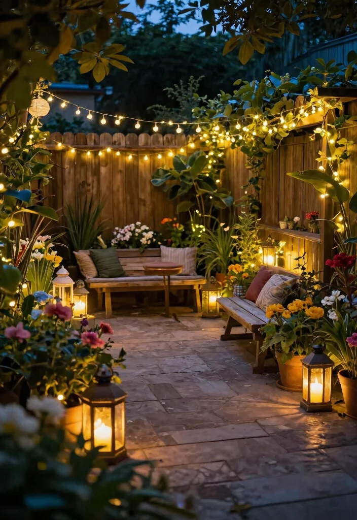 15 Stunning Patio Decor Ideas with Flowers and Foliage 11. Fairy Light Magic 0
