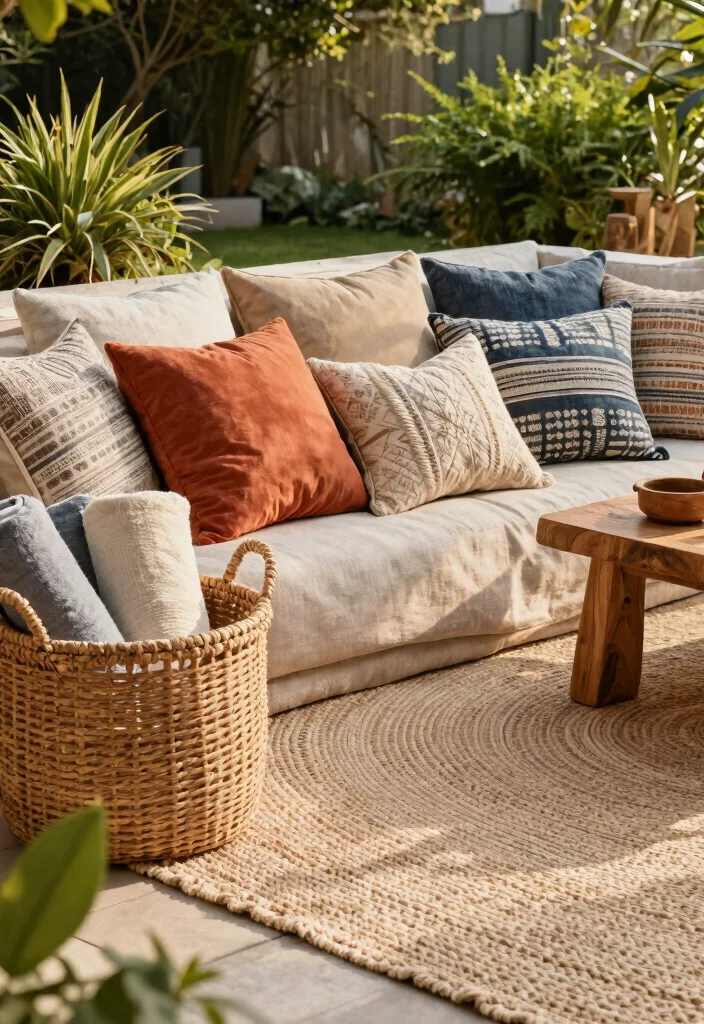 21 Beautiful Patio Decor Ideas for a Modern Sanctuary 1. Layered Textures for Cozy Comfort 0