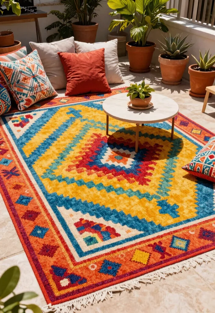21 Beautiful Patio Decor Ideas for a Modern Sanctuary 5. Statement Rugs 0