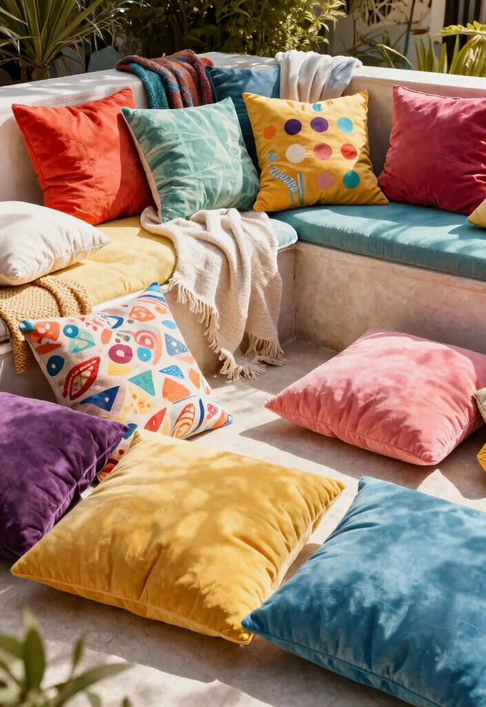 21 Beautiful Patio Decor Ideas for a Modern Sanctuary 7. Colorful Cushions and Throws 0