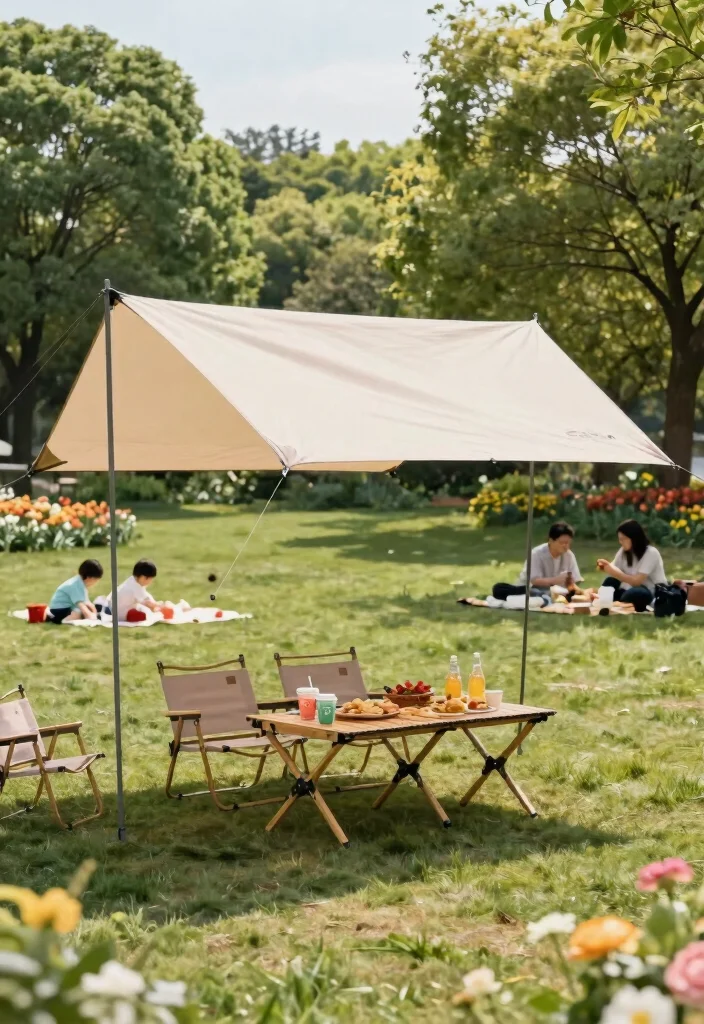5 Portable Table Top Awning Ideas for Picnics 3. Foldable Table Awning with Side Panels 0